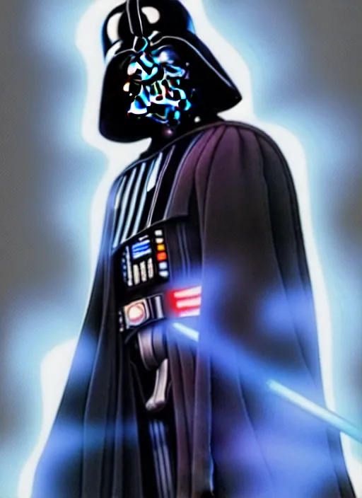 Image similar to redeemed darth vader, hayden christensen, harsh blue lighting by artgerm and studio ghibli