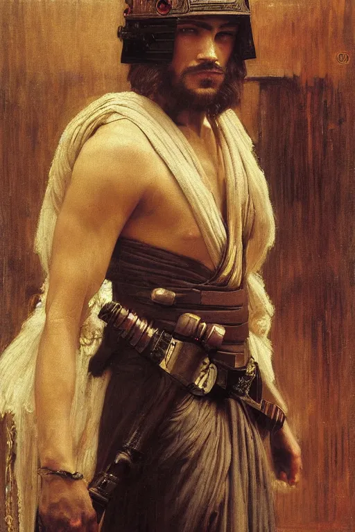 Image similar to attractive male, star wars, orientalist intricate portrait by john william waterhouse and edwin longsden long and theodore ralli and nasreddine dinet, hyper realism, dramatic lighting