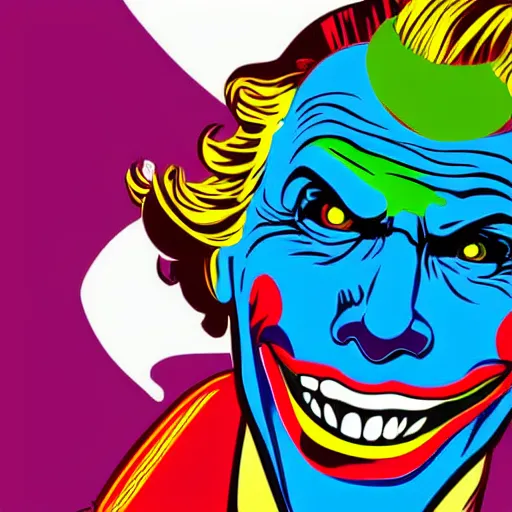 Image similar to individual joker portrait fallout 7 6 retro futurist illustration art by butcher billy, sticker, colorful, illustration, highly detailed, simple, smooth and clean vector curves, no jagged lines, vector art, smooth andy warhol style