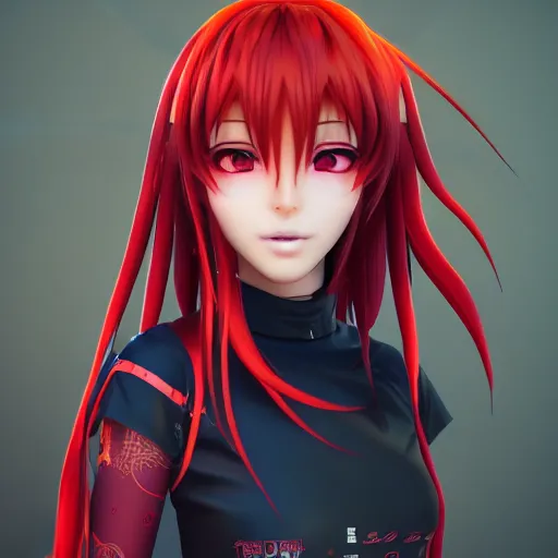 Prompt: Azami render as a very beautiful 3d anime girl, hot petite, long braided orange red hair, hazel eyes, full round face, short smile, cinematic lightning, medium shot, mid-shot, highly detailed, trending on Artstation, Unreal Engine 4k, cinematic wallpaper