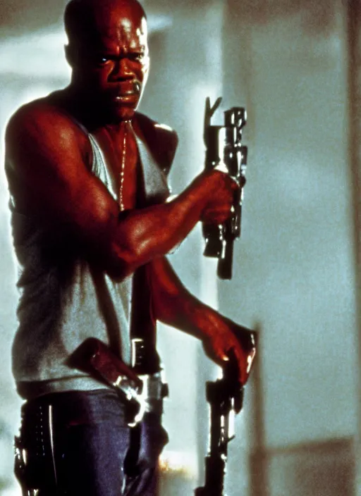 Prompt: film still of Samuel L Jackson as John McClane in Die Hard, 4k