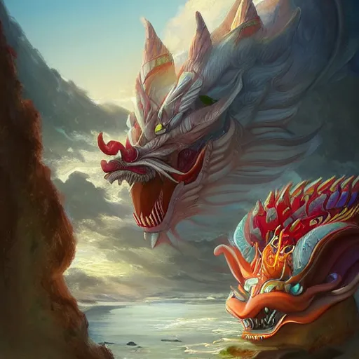 Prompt: fairytale seaside chinese dragon digital art, irina french, heraldo ortega, mandy jurgens trending on artstation 8 k 1 5 0 mpx