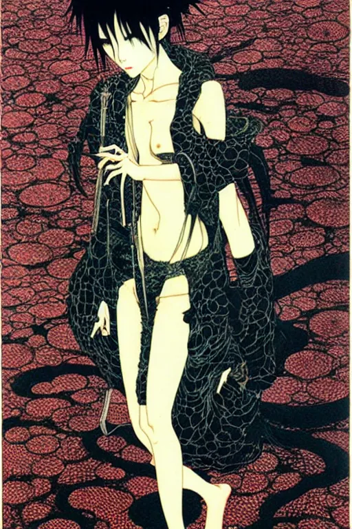 Prompt: japan cyberpunk girl, nice long black leather, detailed acrylic, grunge, intricate complexity, by takato yamamoto and by gediminas pranckevicius, joan mitchell