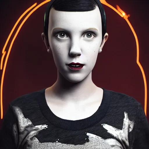 Image similar to Portrait of Millie Bobby Brown punk, octane render