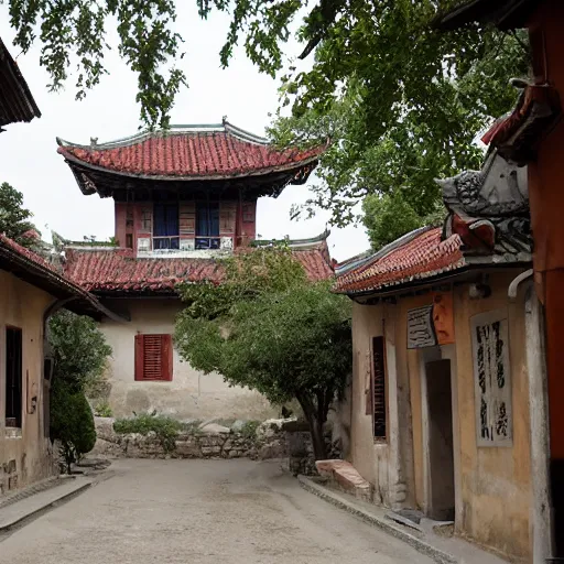 Prompt: old French village heavily influenced by ancient Chinese architecture.