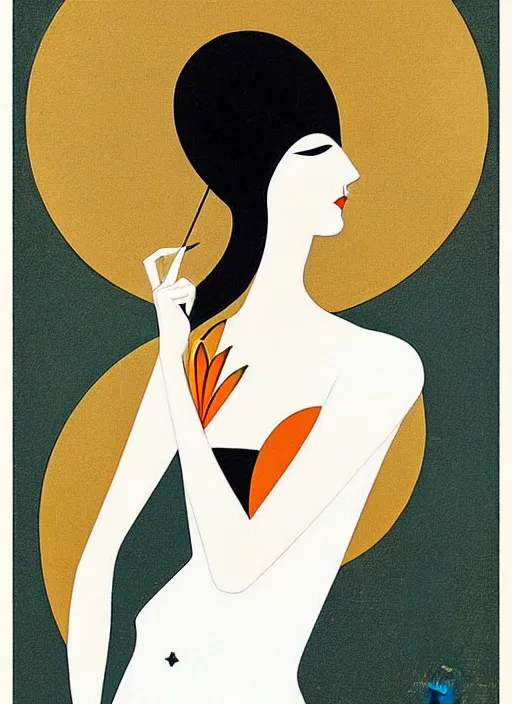 Prompt: a painted portrait of a 1 9 2 0's well dressed woman art by erte, minimal art deco style, aesthetically pleasing and harmonious colors