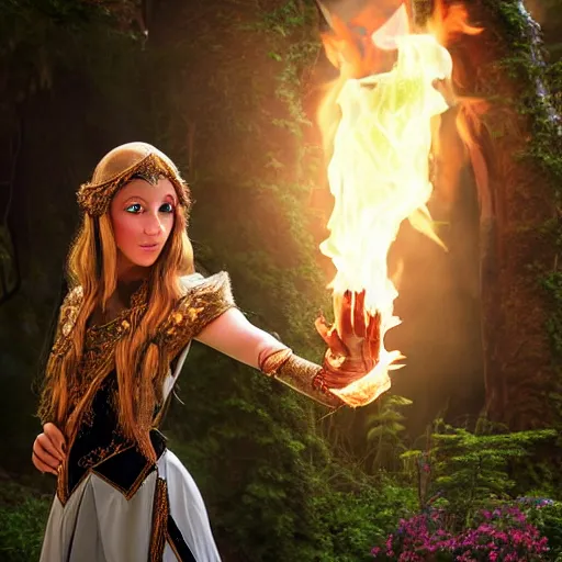 Prompt: a beautiful elven princess casting a fireball