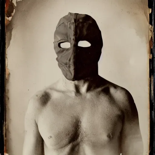 Image similar to tintype photographs of shamans, psychic wrestlers, masked heroes, irradiated humans, and monster hunters