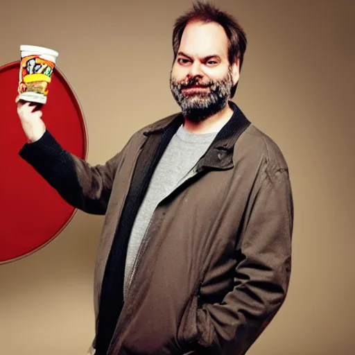 Image similar to Dan Harmon holding a Pringles can