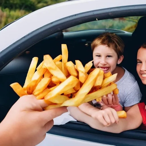 Image similar to photo of a family of fries going on a road trip