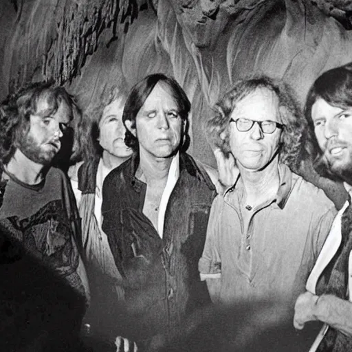 Image similar to the doors playing a show painted on a cave wall