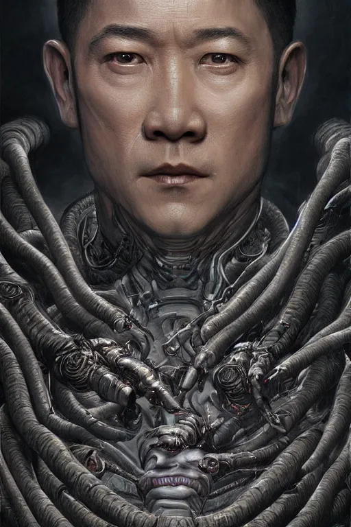 Image similar to realistic portrait beautiful detailed matte painting of cinematic movie scene jet li mutate into cyborg snake. horror, created by gustave dore and greg rutkowski, high detailed, smooth draw, synthwave neon retro, intricate, realistic proportions, dramatic lighting, trending on artstation.