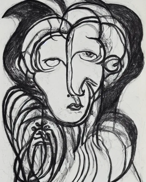 Image similar to Portrait of a demon. Line drawing ink on paper by Jean Cocteau.