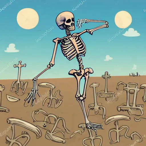 Prompt: skeleton dreaming of life , graveyard background , botte of vodka