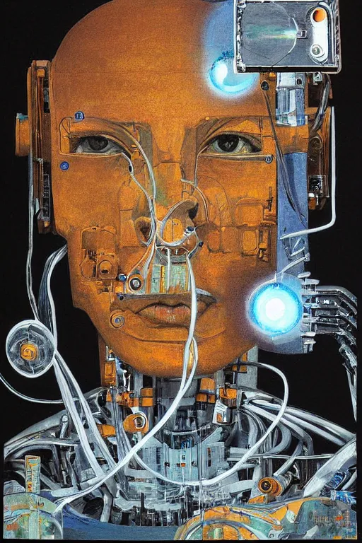 Image similar to robot monk painting a self - portrait on a canvas. intricate, highly detailed, photorealistic, film still, by christopher doyle.