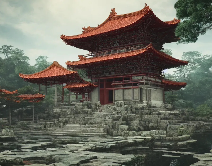 Image similar to silent old asian temple, beautiful texture, beautiful graphics, fantasy artwork, very beautiful scenery, hd, hdr, ue 5, ue 6, unreal engine 5, cinematic 4 k wallpaper, 8 k, ultra detailed, by popular digital, details, beautiful image ever created, high resolution, artstation, award winning