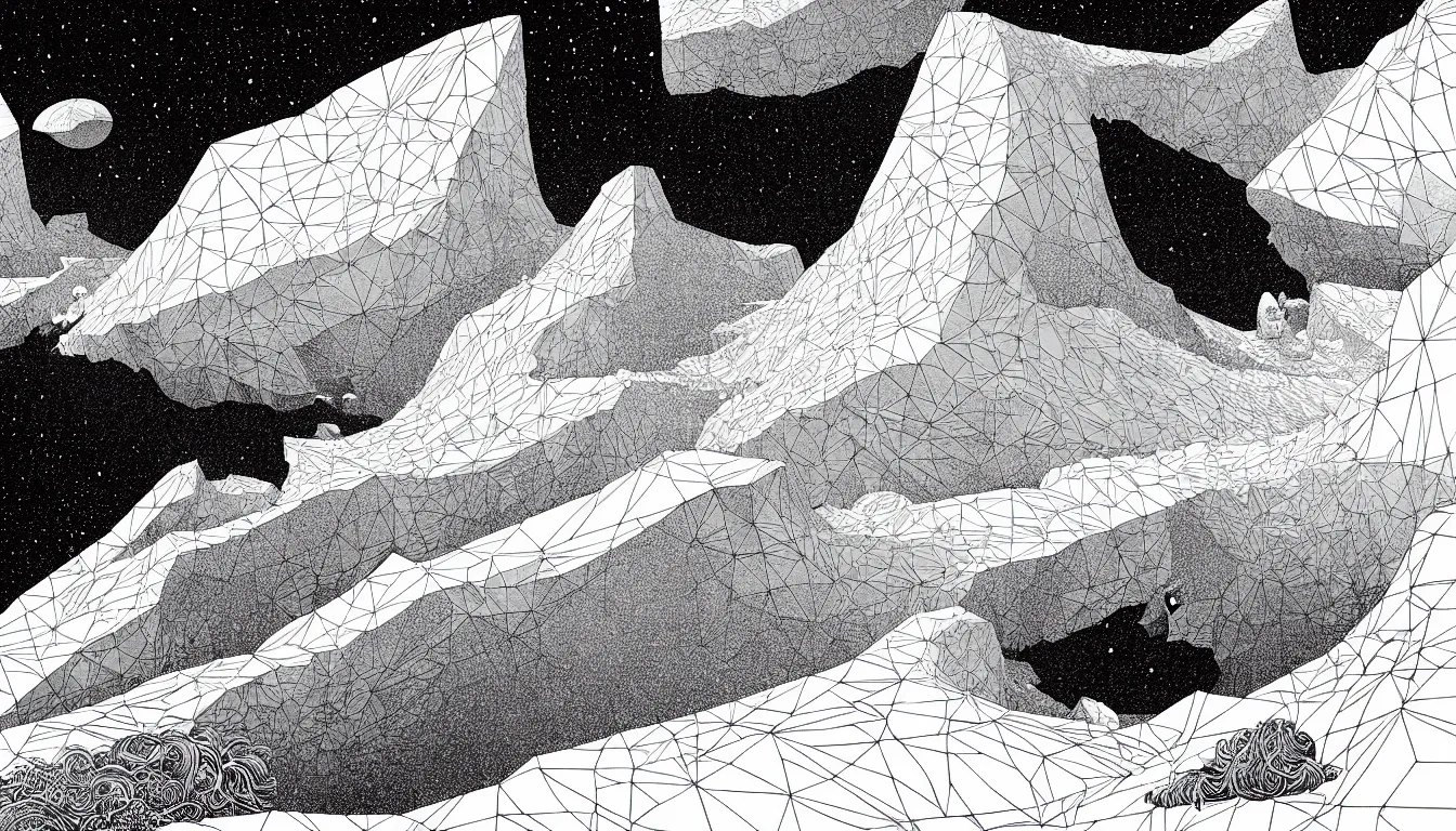 Image similar to iceberg by nicolas delort, moebius, victo ngai, josan gonzalez, kilian eng