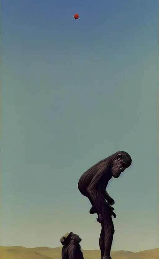 Image similar to chimpanse in space ,Edward Hopper and James Gilleard, Zdzislaw Beksinski highly detailed