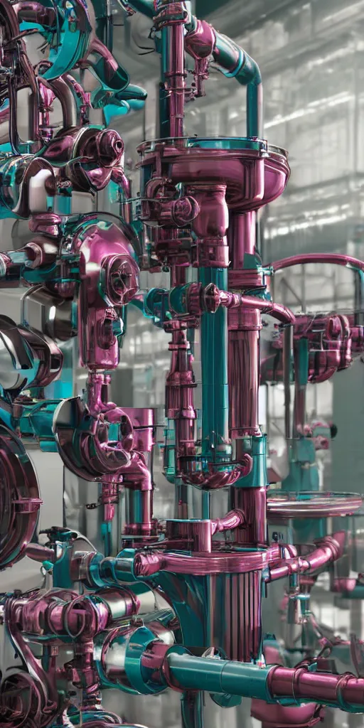 Image similar to an industrial Machine that turnes water into wine, highly detailed complex machinery, electrical engineering, mechanical engineering, machines, intrinsic details. photorealistic illustration. octane render 4k. dark teal and magenta