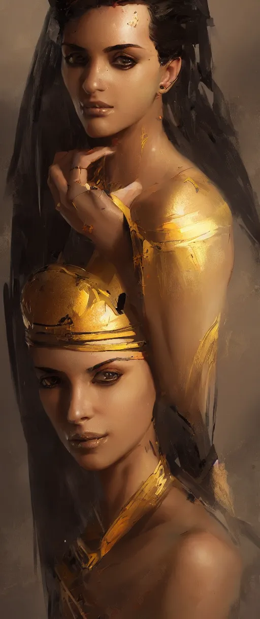 Prompt: A painting of a beautiful woman from egypt trending on artstation in the style of Greg Rutkowski