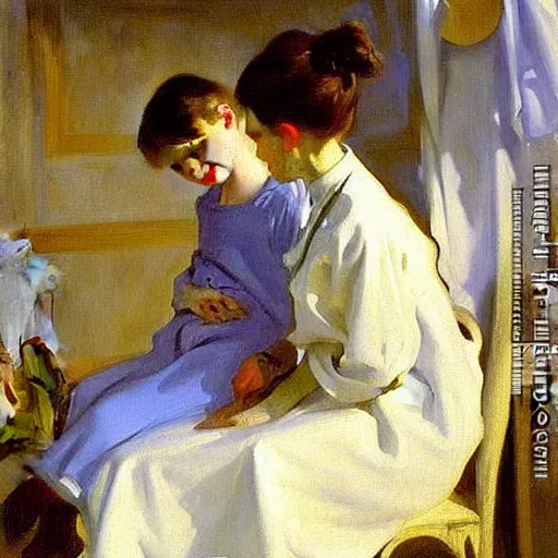 Image similar to vaccination, painting by john singer sargent, oil on canvas