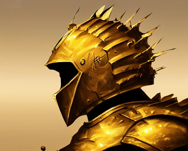 Prompt: side view of the king of the desert, angry, gold armor suit, sword, dramatic lighting, intricate, wild, highly detailed, digital painting, artstation, concept art, smooth, sharp focus, illustration