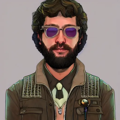 Image similar to vaush ian kochinski in the style of disco elysium