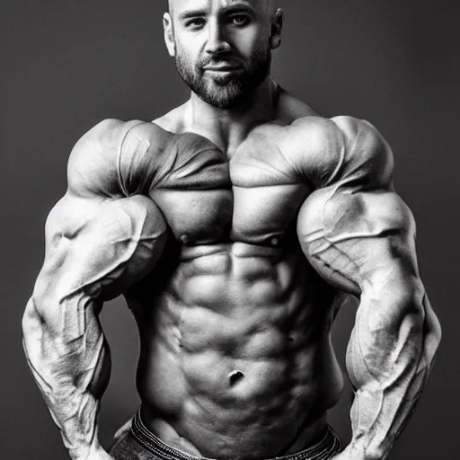 Image similar to a newborn baby with huge muscles, barrel chested, bodybuilder baby, rippling muscles, huge veins, bulging muscles, ripped, award winning photography, high detail