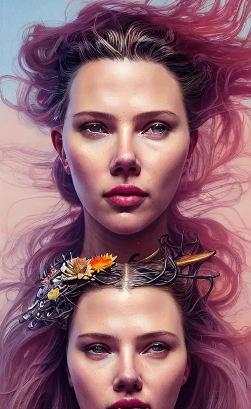 Image similar to portrait of the birth of venus, scarlett johansonn as a character in arabian Cyberpunk 2077, looking at camera, intricate, dystopian, sci-fi, extremely detailed, digital painting, artstation, concept art, smooth, sharp focus, illustration, intimidating lighting, incredible art by artgerm and greg rutkowski and alphonse mucha and simon stalenhag