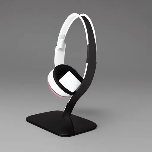 Image similar to wireless headphone stand, futuristic, techno, cyberpunk, product design, render, cute, swag, geometric, fun, iconic