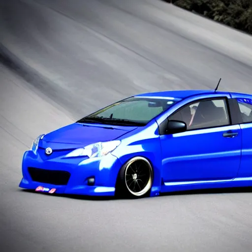 Prompt: blue toyota gr yaris drift on the road, initial d style art