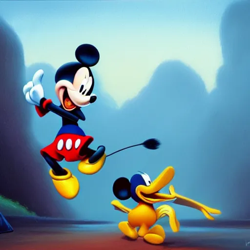 Mickey Mouse punching a Donald Duck in a brawl, | Stable Diffusion