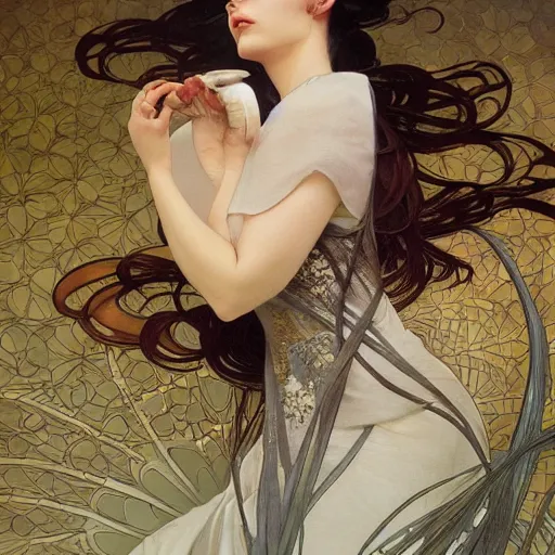 Image similar to lyanna stark zen, minimalist, sunny environment, highly detailed, realistic, up close shot shinji aramaki, karol bak, alphonse mucha