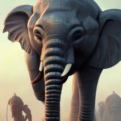 Image similar to 🤖🐘, Greg rutkowski, Trending artstation, cinematográfica, digital Art