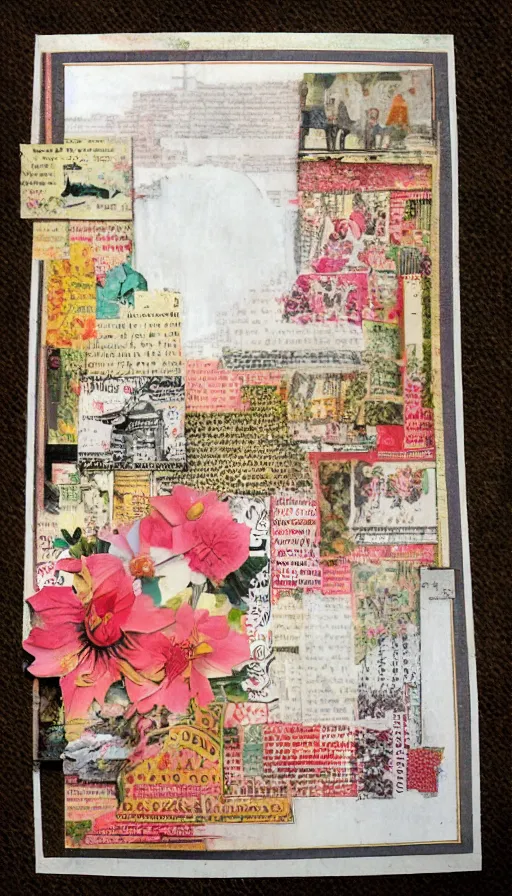 Prompt: a scrapbook by bhare art, superrare trending, scrapbook paper collage, sharp focus, soft light