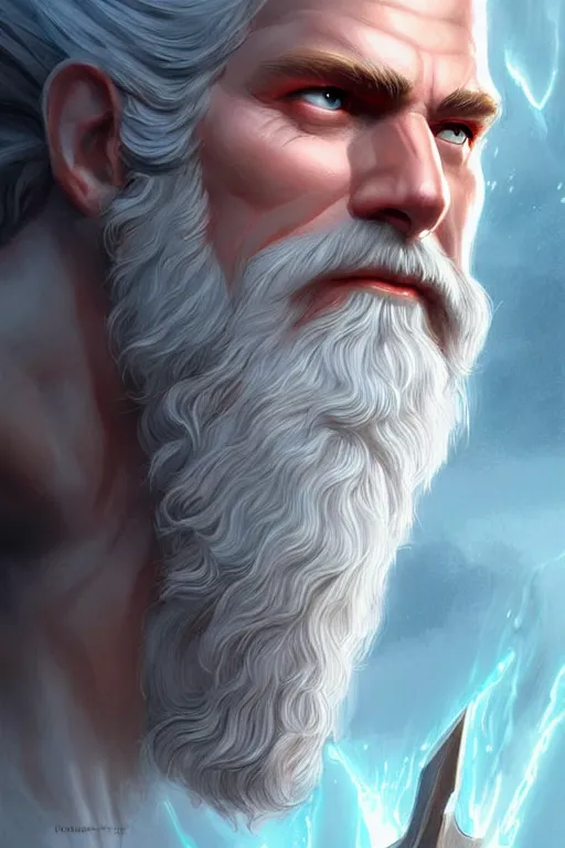 Image similar to zeus humanoid god of the thunder, charming and alluring face, highly detailed, d & d, fantasy, highly detailed, digital painting, trending on artstation, concept art, sharp focus, illustration, art by artgerm and greg rutkowski and magali villeneuve