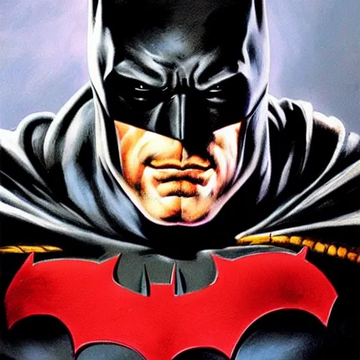 Prompt: an ultra - realistic portrait painting of batman in the style of frank frazetta. 4 k. ultra - realistic. highly detailed. dark fantasy. creepy lighting.