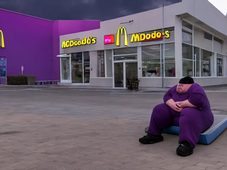 Prompt: fat thanos resting and watching the sun rise on a mcdonalds, cinematic, anamorphic, dramatic, 4 0 mm f / 2. 8