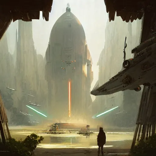 Image similar to star wars concept art of naboo by greg rutkowski, sharp foccus, cinematic ilumination, nostalgic atmosphere.