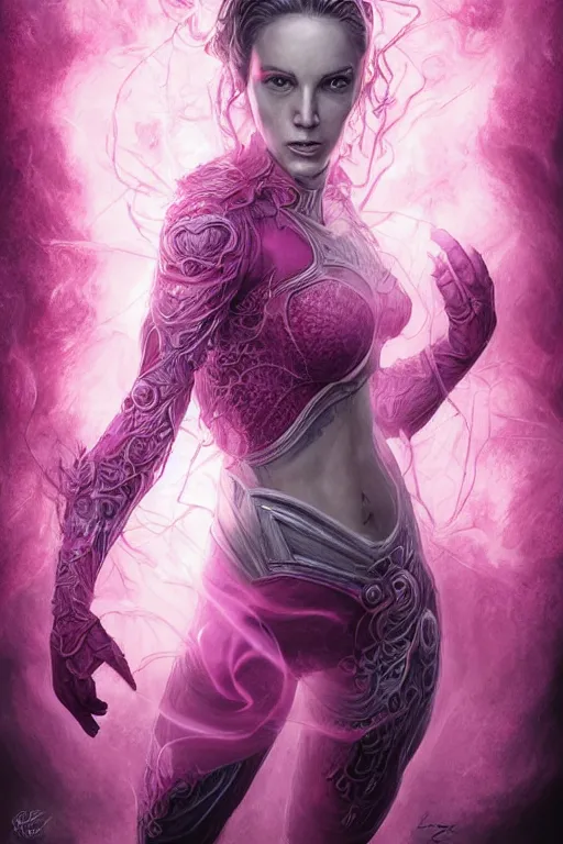 Image similar to Majestic and regal portrait of a female Pink Lantern, DC universe, Perfect face, beautiful, intricate, epic, elegant, menacing, fantasy, highly detailed, digital painting, hard focus, beautiful volumetric lighting, epic light, ultra detailed, Horror, souls, ghosts, smoke by Leesha Hannigan, Ross Tran, Thierry Doizon, Kai Carpenter, Ignacio Fernández Ríos