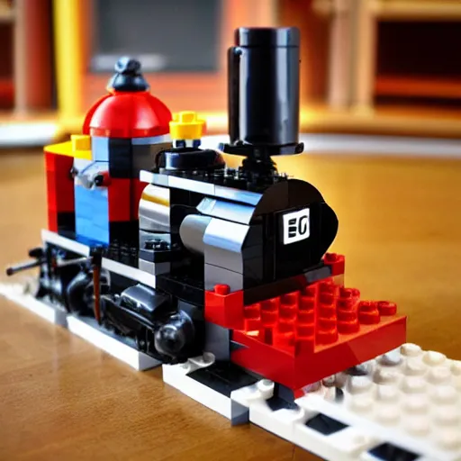 Image similar to lego train steam engine realstic