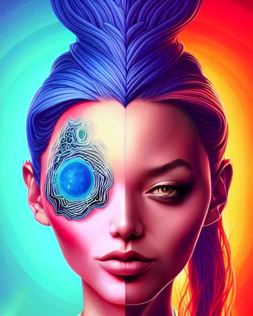 Prompt: richly detailed color illustration of a becoming-one-with-the-universe illustrated by Artgerm and Mina Petrovic and Timothy Kong and Marina Federovna. 3D shadowing