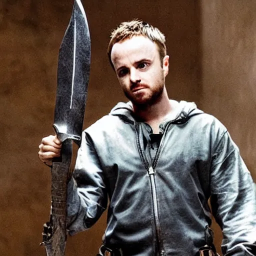 Image similar to Jesse Pinkman holding a sword, awesome photograph