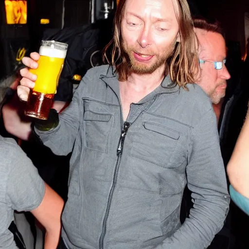 Prompt: thom yorke drinking beer