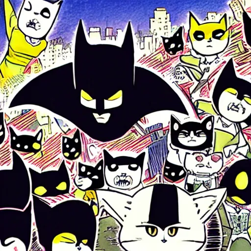 Prompt: cat batman manga panel