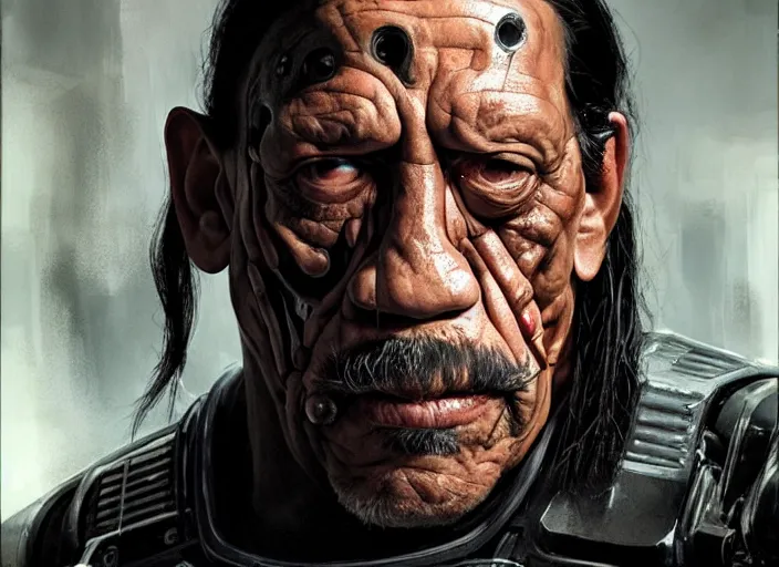 Image similar to danny trejo as victor stone, full body concept, cyborg, borg, strogg, face of a man, terminator, flesh, quake strogg, doom demon, wolfenstein, monstrous, powerful, symmetry, symmetrical, concept art by ruan jia and greg rutkowski