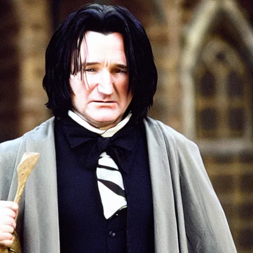 Image similar to Robin Williams playing Snape in Harry Potter, screenshot