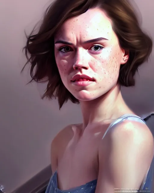 Prompt: portrait Daisy Ridley, cute-fine-face, pretty face, realistic shaded Perfect face, fine details. Anime. realistic shaded lighting by Ilya Kuvshino Giuseppe Dangelico Pino and Michael Garmash and Rob Rey, IAMAG premiere, aaaa achievement collection, elegant freckles, fabulous