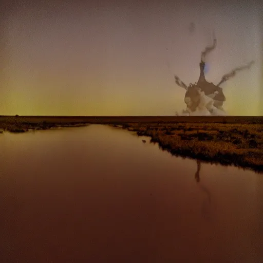 Image similar to dark selfie of a nuclear explosion in the louisiana swamps, pictorialism