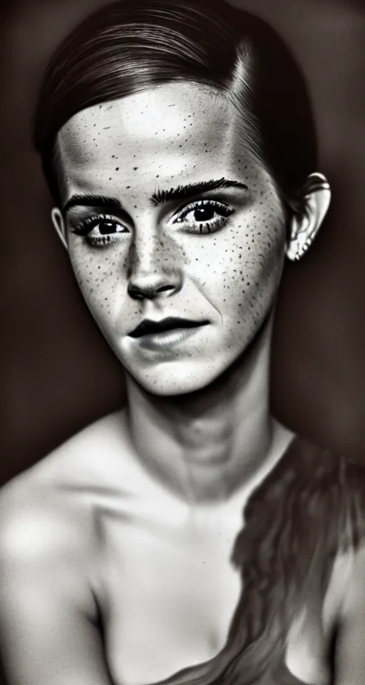 Prompt: a wet plate photograph, a portrait of a Emma Watson